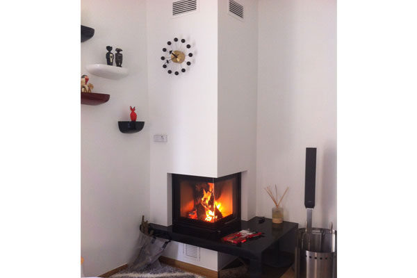 edilkamin hot air ventilator fireplace two sided windo   in place