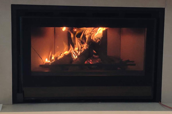 fireplace after clear energy save kasette from thermozel middle placed in corner close up
