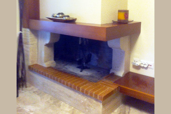 fireplace before the total renovation and placement of energy kasette open two sided from thermozel and marble facade