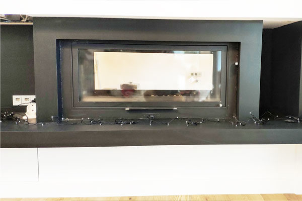 installation of T  see through energy save fireplace from start michailidis
