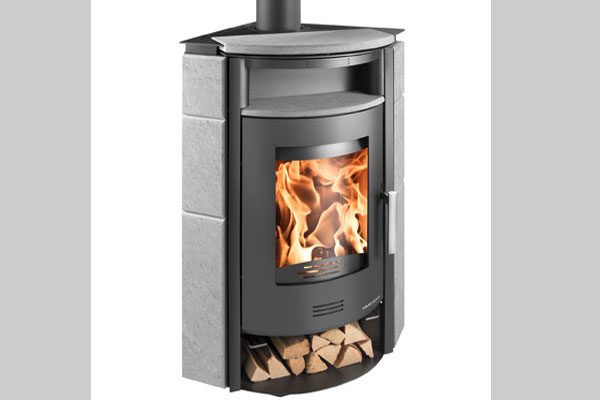 energy save wood stove KUOPIO II gray color and stone serpantino
