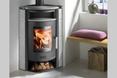 energy save wood stove KUOPIO II gray color and stone serpantino 1