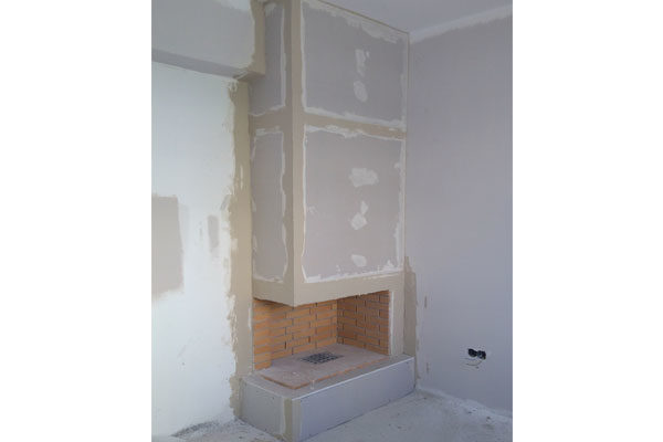 fireplace open with cement firebrick