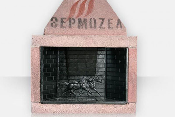 Middle fireplace with cement and cast-iron