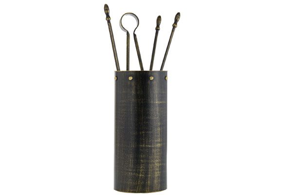 Fireplace accessories bucket with tools Κ05 - 0671 black - gold patina