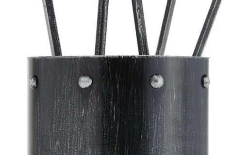Fireplace accessories bucket with tools Κ05 - 0671 crem - silver patina details