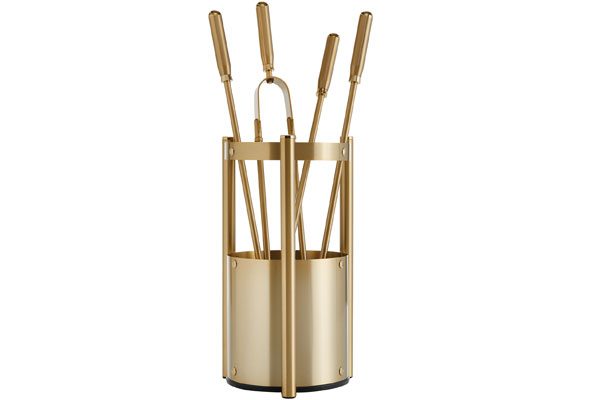 Fireplace accessories bucket with tools Κ27 - 1205 oro mat - oro