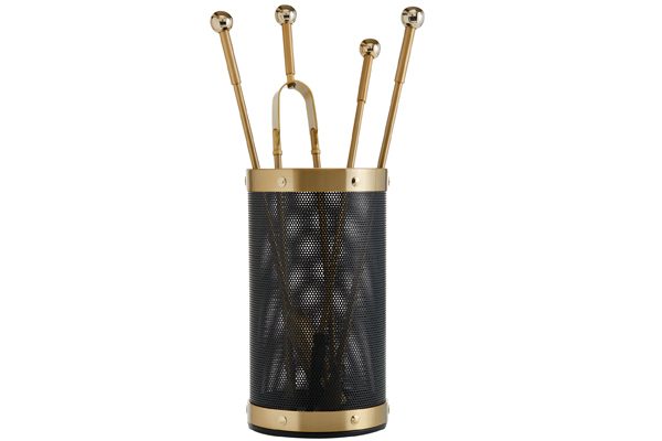 Fireplace accessories bucket with tools Κ16 - 1150 black - oro mat