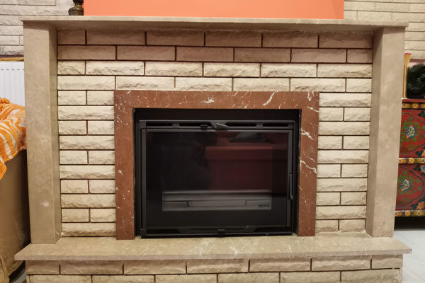 energy kasette invicta grand angle in fireplace with installation close up
